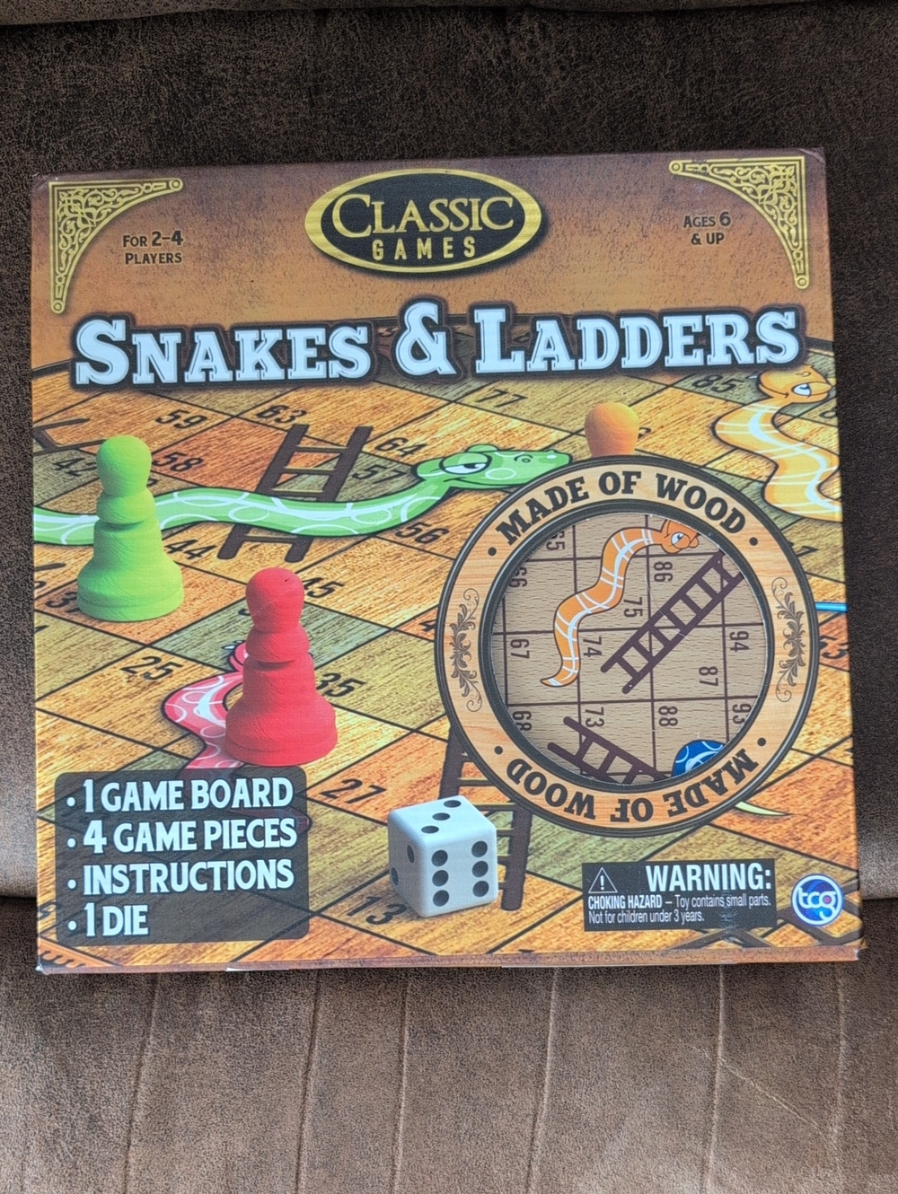 Classic Games Snakes & Ladders Board Game - Red & Green Pieces